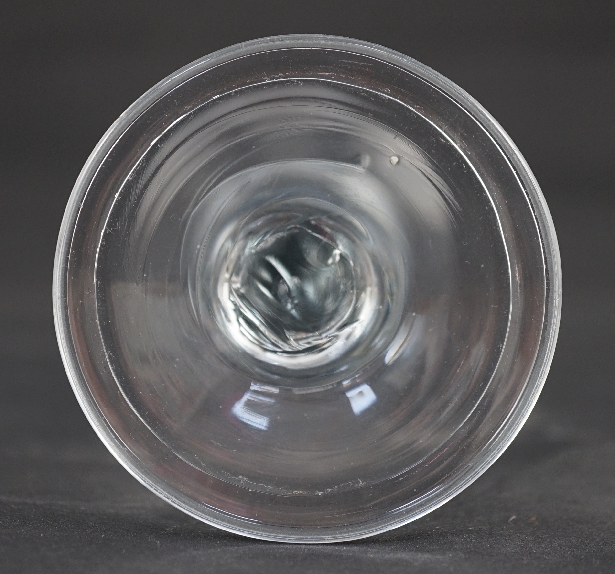 A Georgian baluster glass with teardrop air bubble stem, c.1730, 12.5cm high